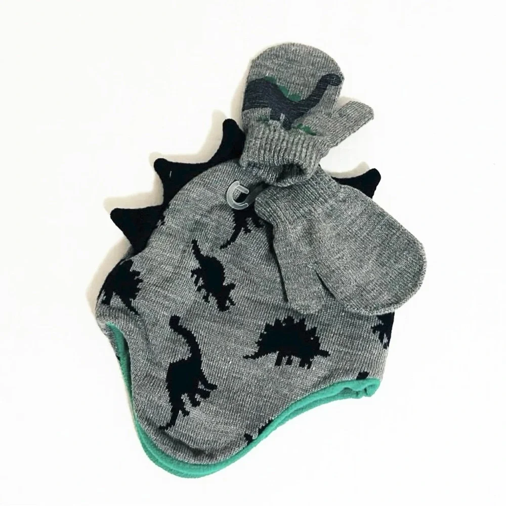 Little Me Toddler Boys Dino Hat and Mittens 2pc Set Size 12M-24M